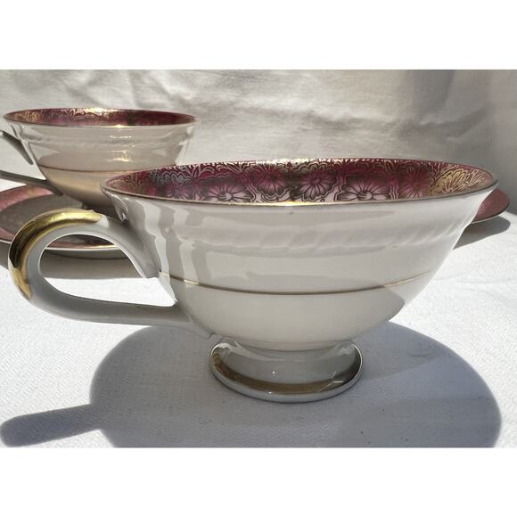 Bavaria Germany Pink Gold Floral Design Tea Cup & Saucer Set Of Two - Picture 7 of 11